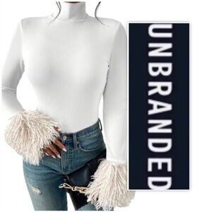 UNBRANDED White Faux Fur Ribbed Bodysuit
